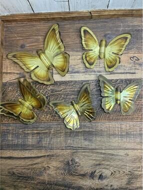 Vtg 3D Metal Wall Art Butterflies Brass Colored Homco Home Interiors Lot Of 5